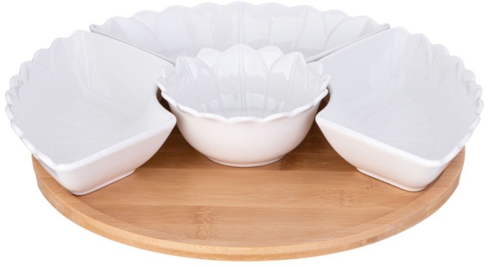 Менажница 5 секций lefard "native" 28 см на дерев. подставке (587-179)