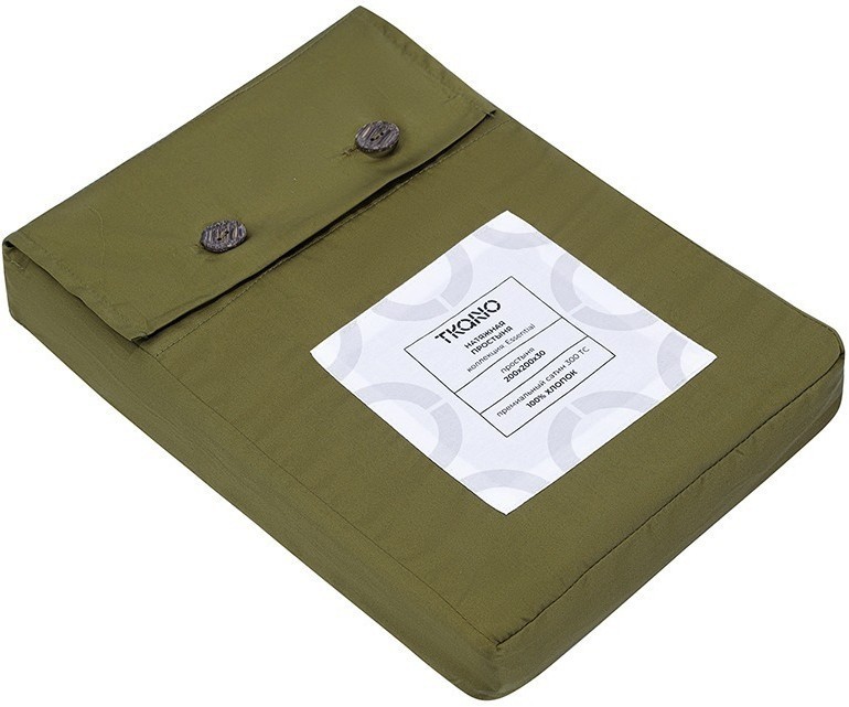 Простыня на резинке из премиального сатина оливкового цвета из коллекции essential, 200х200х30 см (79848)